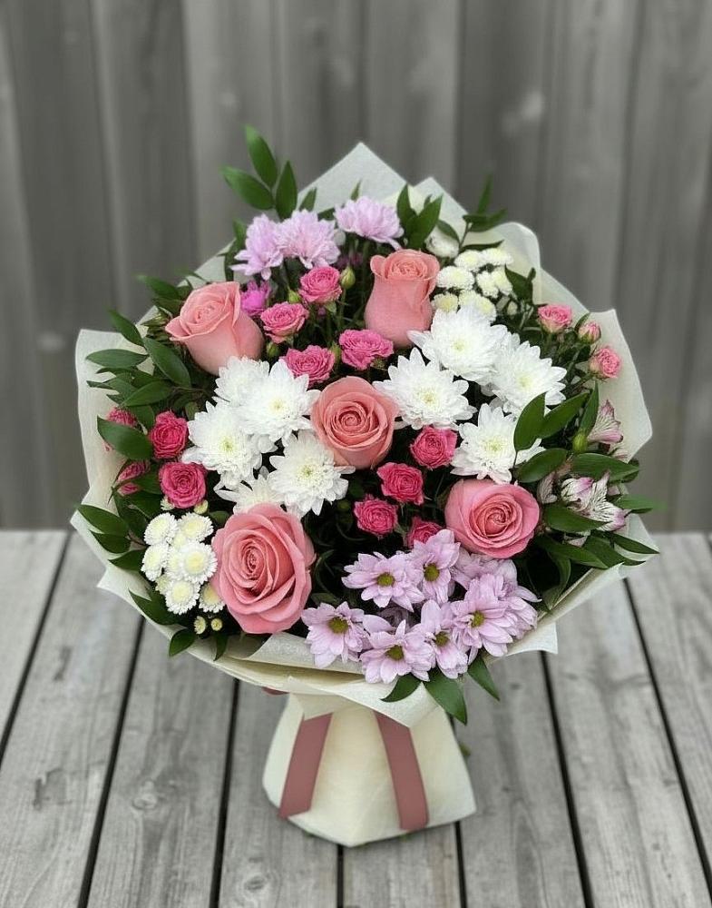 Букет цветов из: Альстромерии, Гвоздики, Розы и Хризантемы в Владимировке
