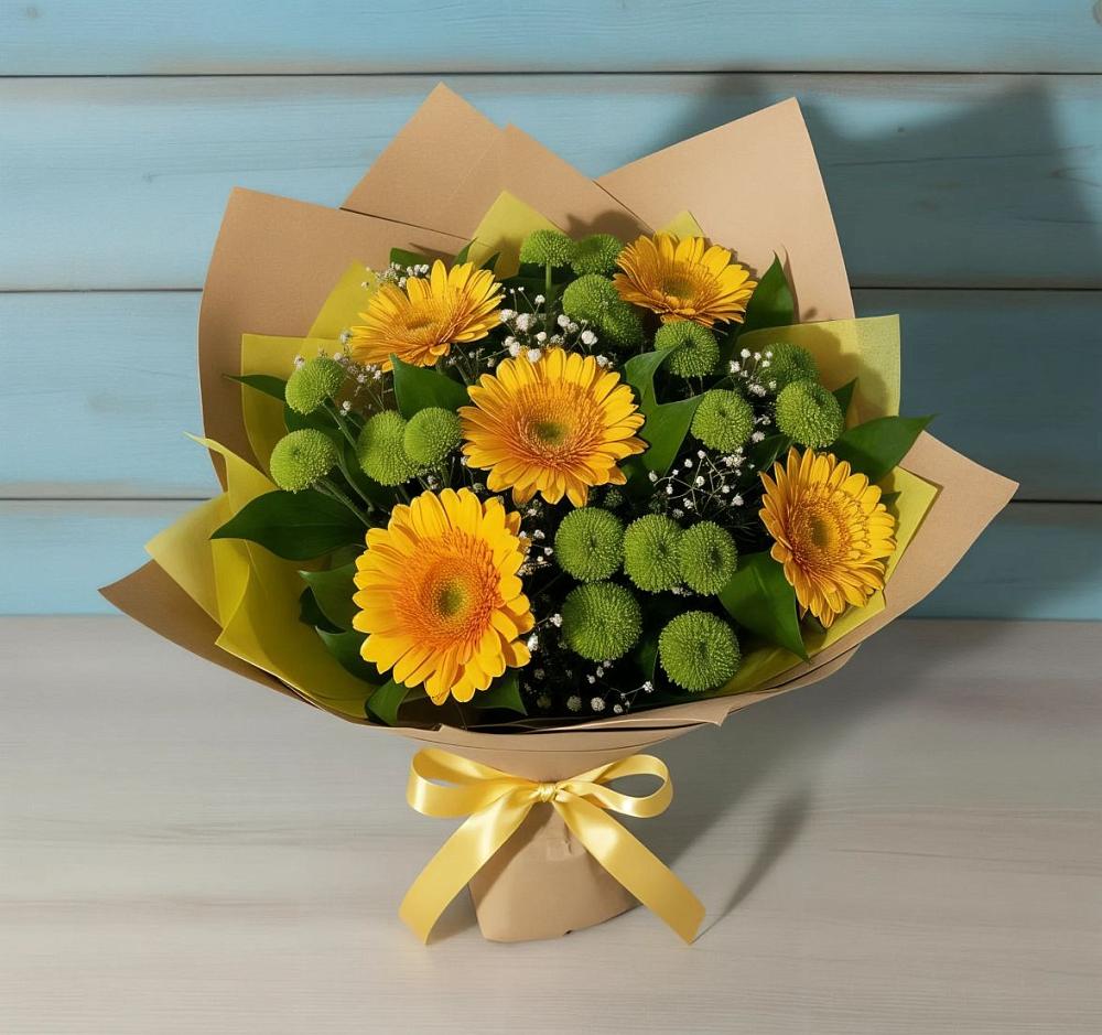 Букет цветов из: Герберы и Хризантемы в Владимировке
