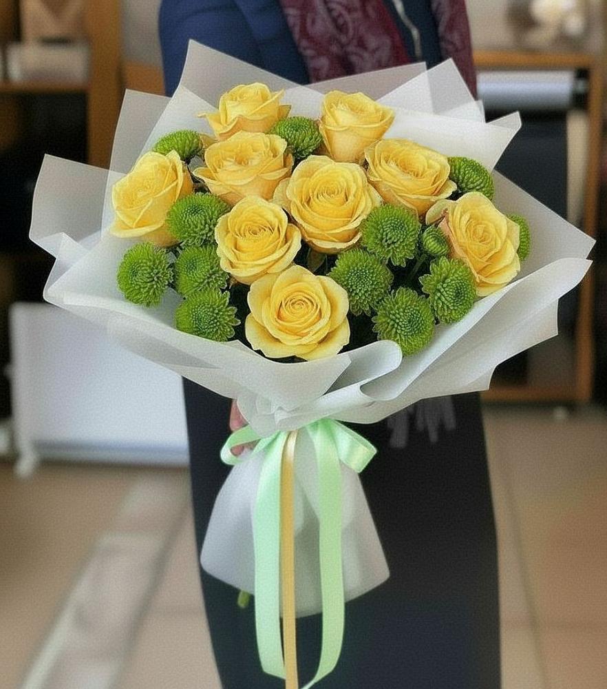 Букет цветов из: Хризантемы и Розы в Владимировке