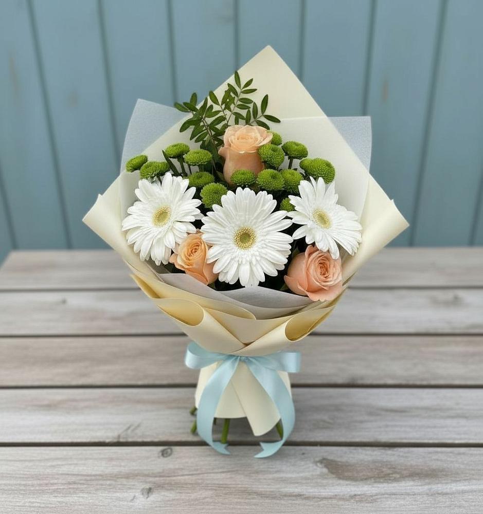 Букет цветов из: Герберы, Розы и Хризантемы в Владимировке