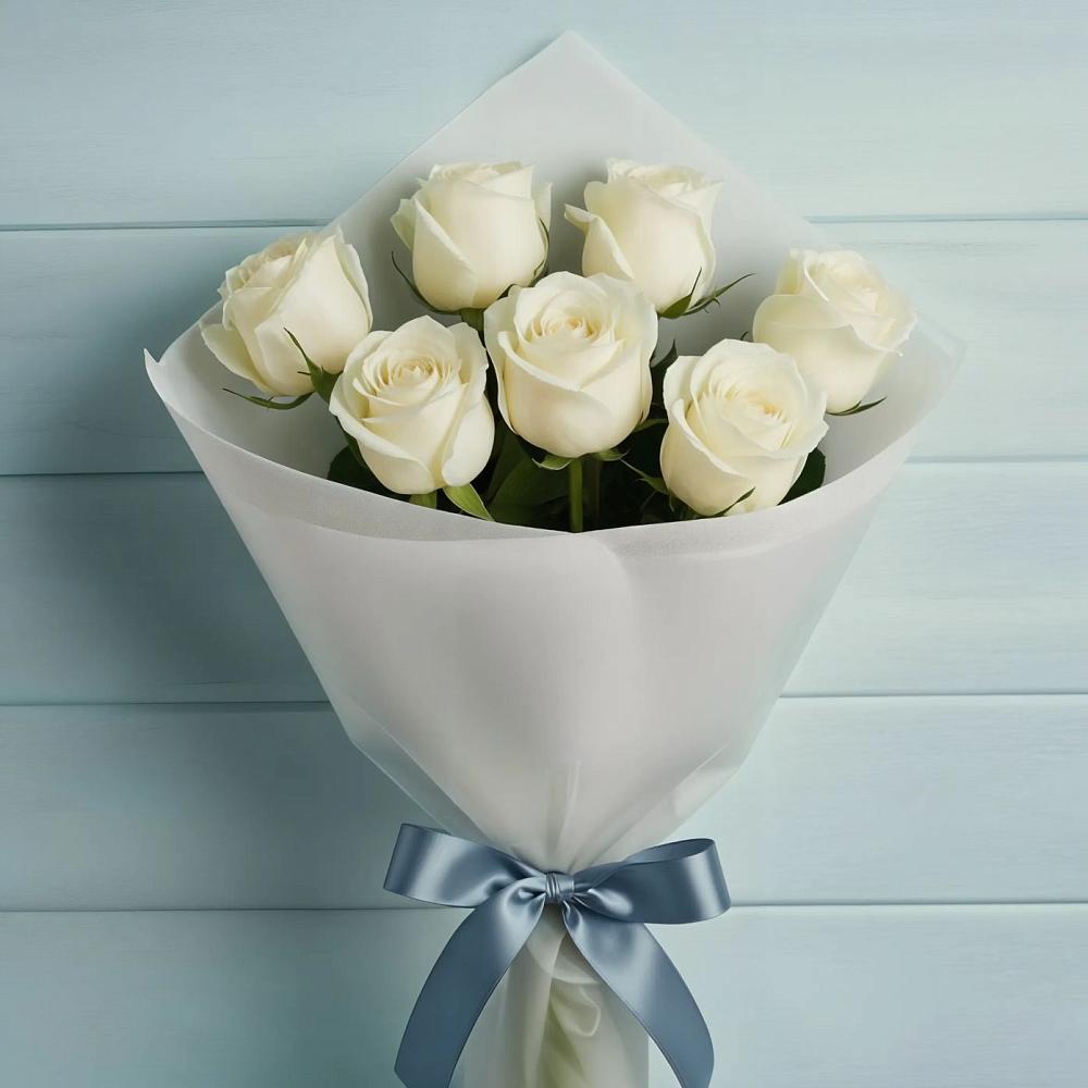 Букет 7 Белых роз Эдлесс Лав в Владимировке