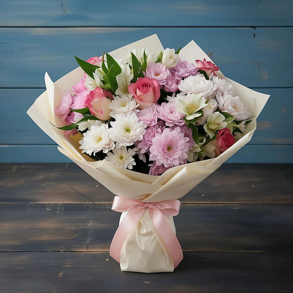 Букет цветов из: Хризантемы, Альстромерии и Розы в Владимировке